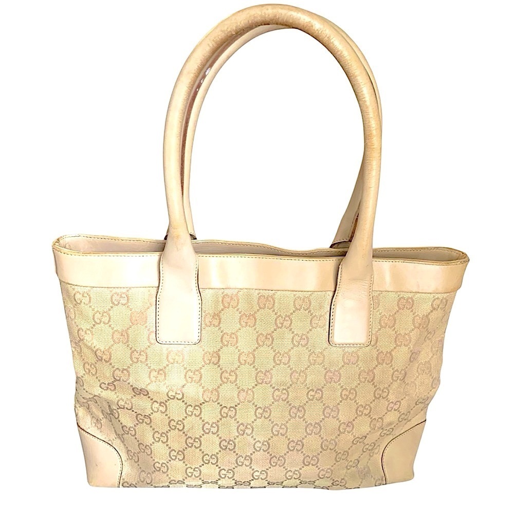 Gucci monogram canvas and leather tote bag tan cream beige nude - Picture 5 of 12